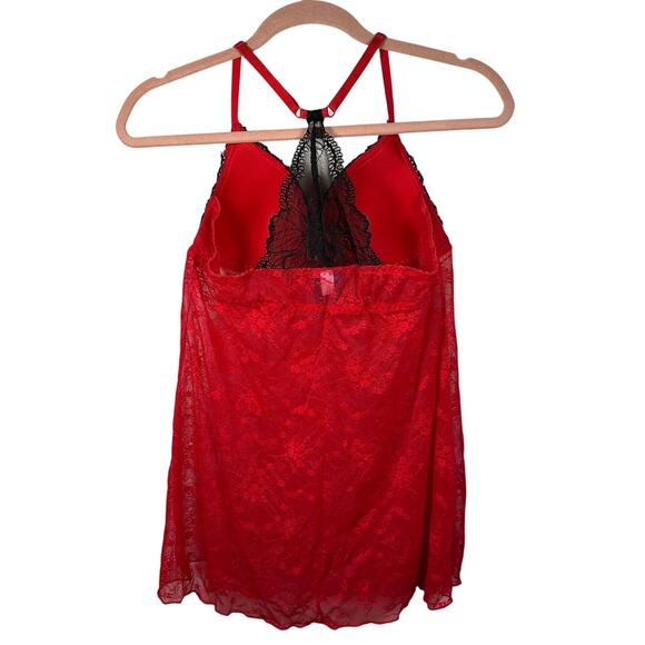 APT. 9 Red Allover Lace Lined Cups Babydoll Nightie Dress Women's Large - Picture 2 of 6